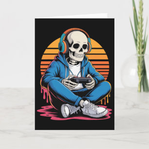 Tarjeta Halloween Skeleton Gamer Video Juegos de Niños Hom