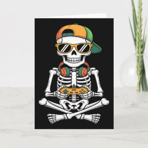 Tarjeta Halloween Skeleton Gamer Video Juegos de Niños Hom
