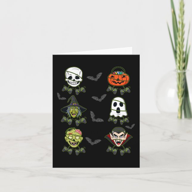 Tarjeta Halloween Skeleton Gaming Witch Vampiro Zombie Boy (Anverso)