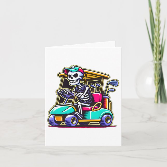 Tarjeta Halloween Skeleton Golf Cart Golfer 1 (Anverso)