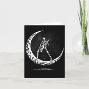 Tarjeta Halloween Skeleton Moon Rock And Roll Musician Gui