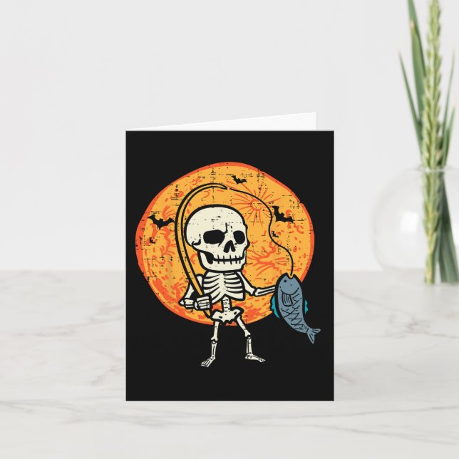 Tarjeta Halloween Skeleton Pescador disfraz Hombres B (Anverso)
