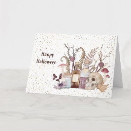 Tarjeta Halloween Skeleton Potions Mushrooms Floral