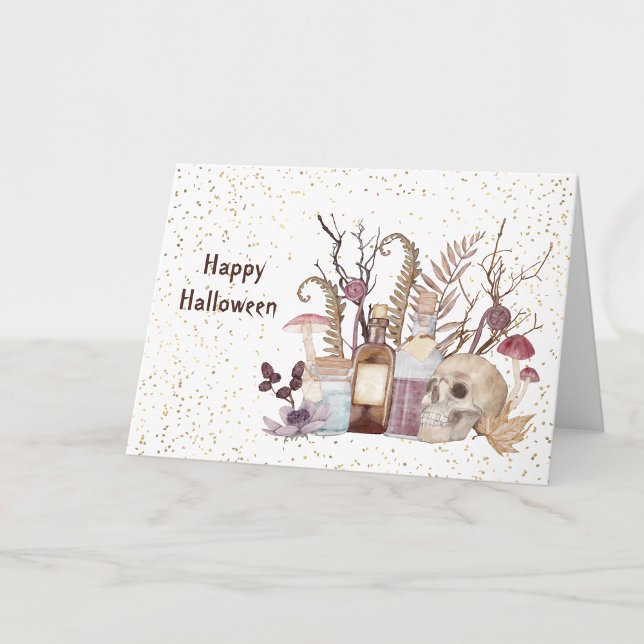 Tarjeta Halloween Skeleton Potions Mushrooms Floral (Subido por el creador)