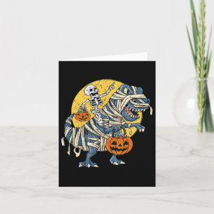 Tarjeta Halloween Skeleton Riding Mummy Dinosaur T Rex Pum
