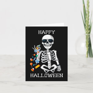 Tarjeta Halloween Skeleton Salting Candy Fun