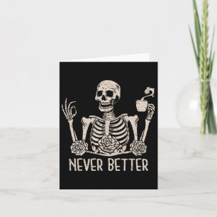 Tarjeta Halloween Skeleton Skull Mujeres tomando café Nev