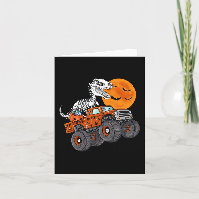 Tarjeta Halloween Skeleton T Rex Monster Truck Niños T (Anverso)