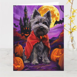 Tarjeta Halloween Skye Terrier Vampiro Calabazas Espeluzna