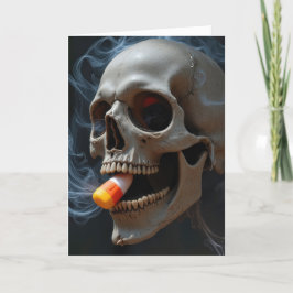 Tarjeta Halloween Smoull Skull Biting Candy Corn