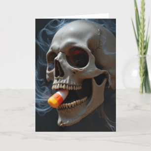 Tarjeta Halloween Smoull Skull Biting Candy Corn