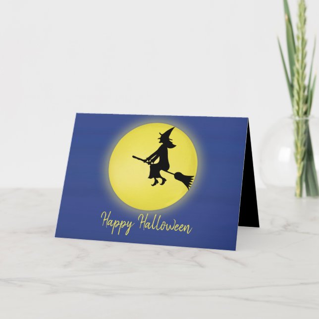 Tarjeta Halloween Spookan Witch Broomstick Moonlight (Anverso)