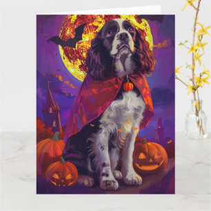Tarjeta Halloween Springer Spaniel Vampis Pumpkins Scary
