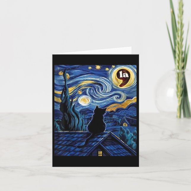 Tarjeta Halloween Starry Night Black Cat Comma La Kamala H (Anverso)