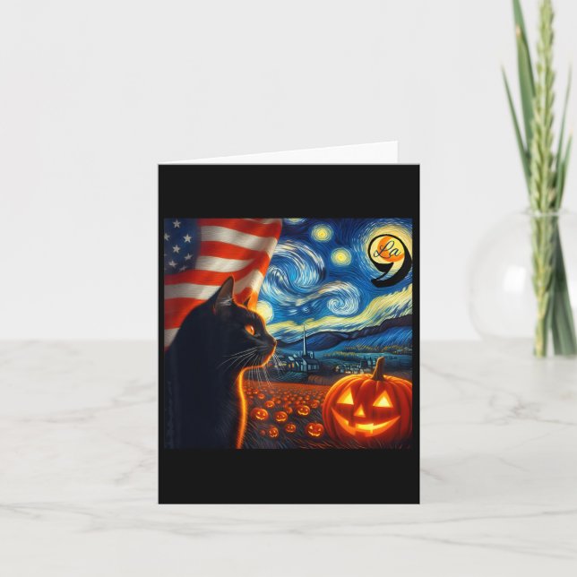 Tarjeta Halloween Starry Night Black Cat Comma La Kamala H (Anverso)