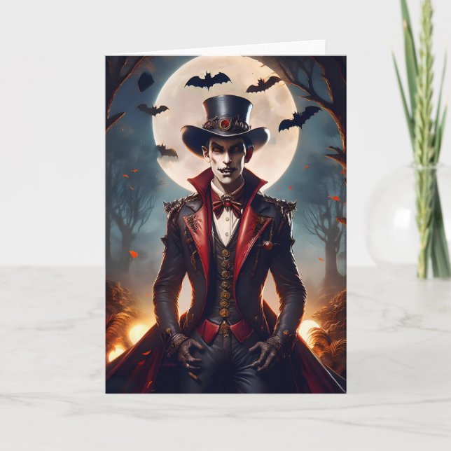 Tarjeta Halloween Steampunk Gótico Zombie Vampiro (Anverso)