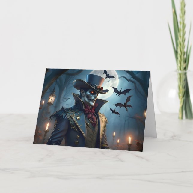 Tarjeta Halloween Steampunk Sureño Gótico Zombie (Anverso)