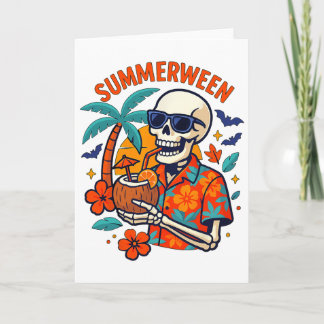 Tarjeta Halloween Summer Ween Skeleton Spooky Vacation Flo