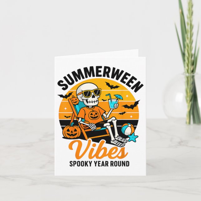 Tarjeta Halloween Summer Ween Vibes Spooky Skeleton Float (Anverso)