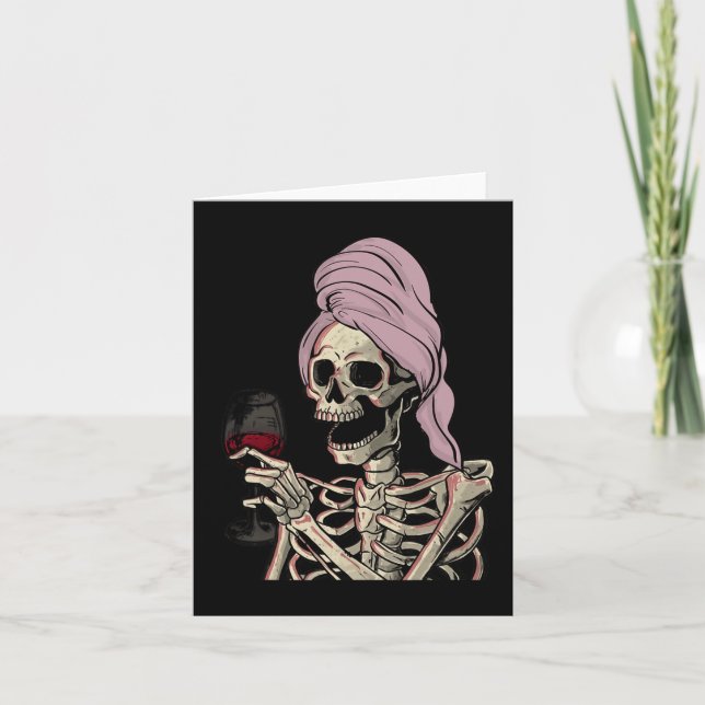Tarjeta Halloween Tema Skeleton Wine (Anverso)
