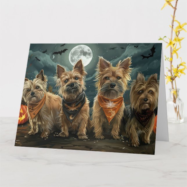 Tarjeta Halloween Terrier Australiano Spooki (flor amarilla)