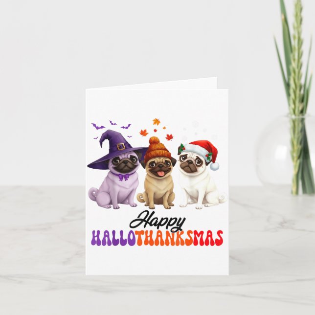 Tarjeta Halloween Thanksgiving Christmas Hallothanksmas Pu (Anverso)