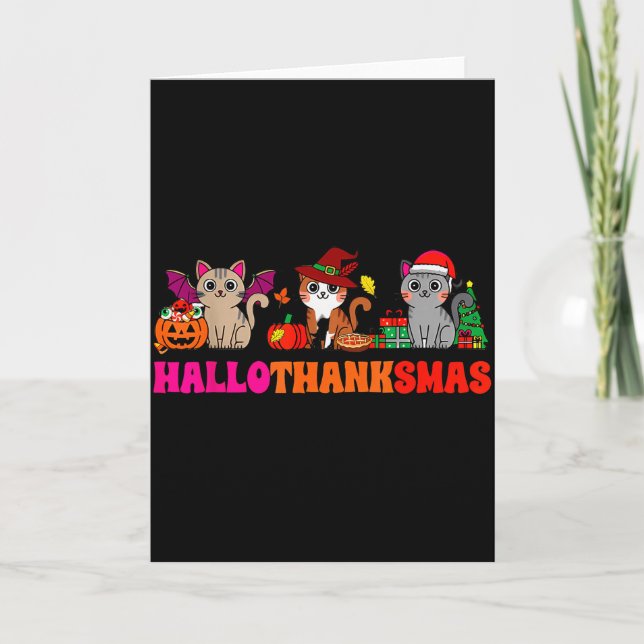 Tarjeta Halloween Thanksgiving Christmas Happy Hallothanks (Anverso)