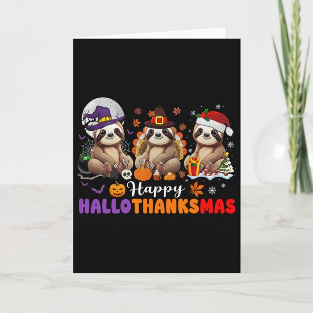Tarjeta Halloween Thanksgiving Christmas Happy Hallothanks (Anverso)