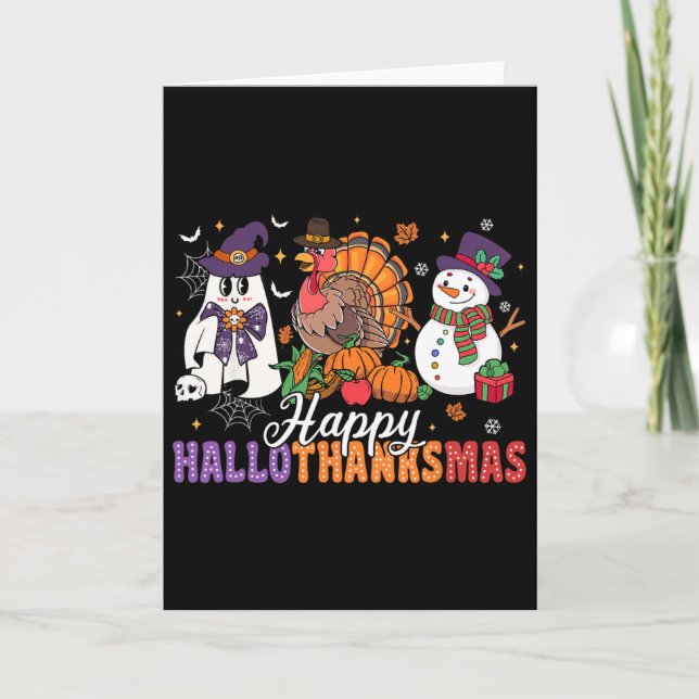 Tarjeta Halloween Thanksgiving Christmas Happy Hallothanks (Anverso)