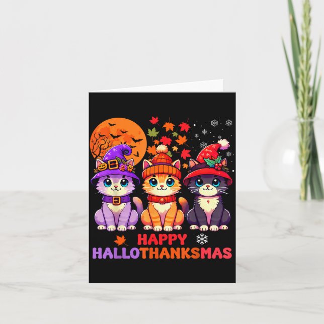 Tarjeta Halloween Thanksgiving Christmas Happy Hallothanks (Anverso)