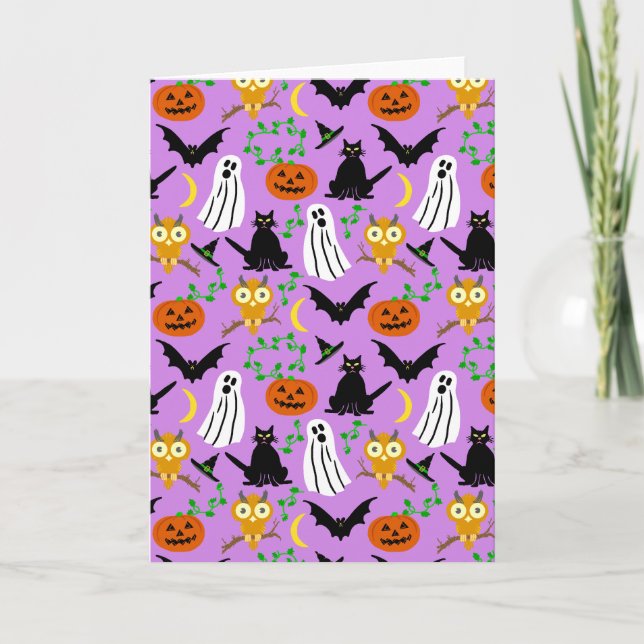 Tarjeta Halloween Theme Collage Toss Pattern Purple (Anverso)