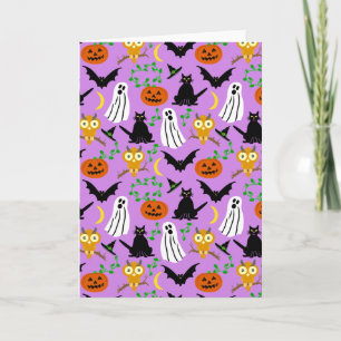 Tarjeta Halloween Theme Collage Toss Pattern Purple