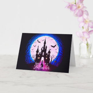 Tarjeta Halloween, un castillo feliz