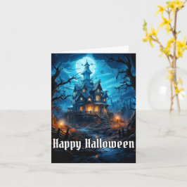 Tarjeta Halloween, una casa embrujada y escalofriante