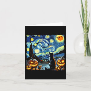 Tarjeta Halloween Van Gogh Starry Night Black Cat