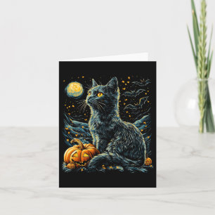 Tarjeta Halloween Van Gogh Starry Night Black Cat Pumpkins