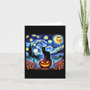 Tarjeta Halloween Van Gogh Starry Night Black Cat Pumpkins