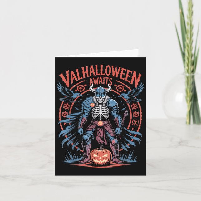Tarjeta Halloween Viking Warrior - Corre Y Ravens - Valh (Anverso)