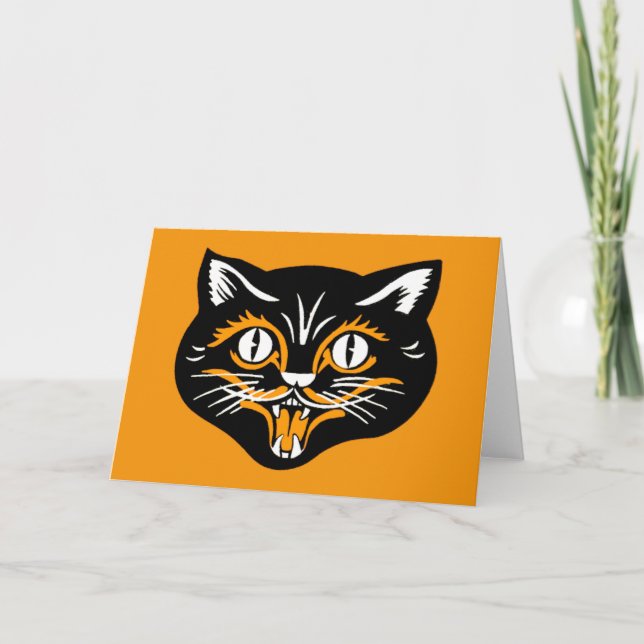 Tarjeta Halloween Vintage Cat face (Anverso)