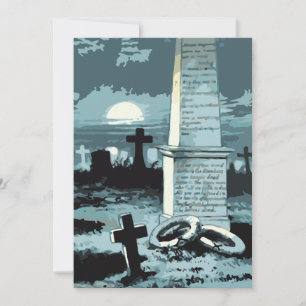Tarjeta Halloween vintage, cementerio espeluznante con tum