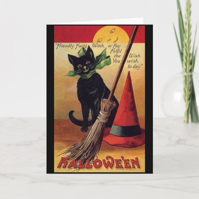 Tarjeta Halloween vintage de Ellen Clapsaddle, gato negro (Anverso)