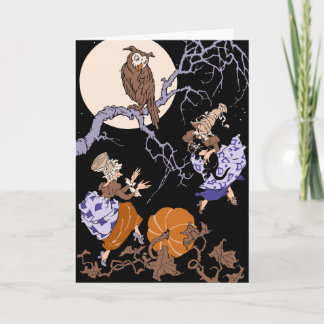 Tarjeta Halloween vintageTestigos bailarines - Gato negro