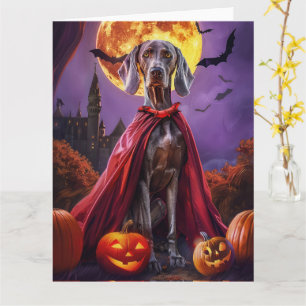 Tarjeta Halloween Weimaraner Vampiro Calabazas Espeluznant