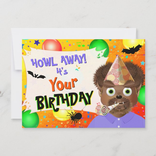 Tarjeta Halloween Werewolf Monster Birthday (Anverso)