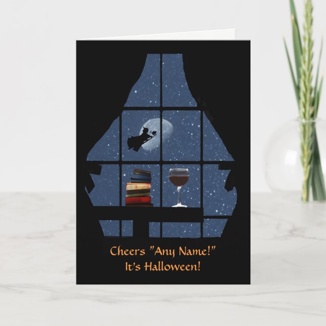 Tarjeta Halloween Wine and Witch Funny Custom Name (Anverso)