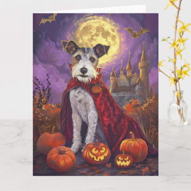 Tarjeta Halloween Wirefox Terrier Vampiros Calabazas miedo (flor amarilla)