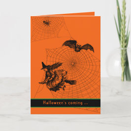 Tarjeta Halloween Witch Bat Spider Scary Naranja Follado d