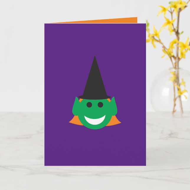 Tarjeta Halloween Witch Cute Diversión Sonriendo Feliz Púr (flor amarilla)