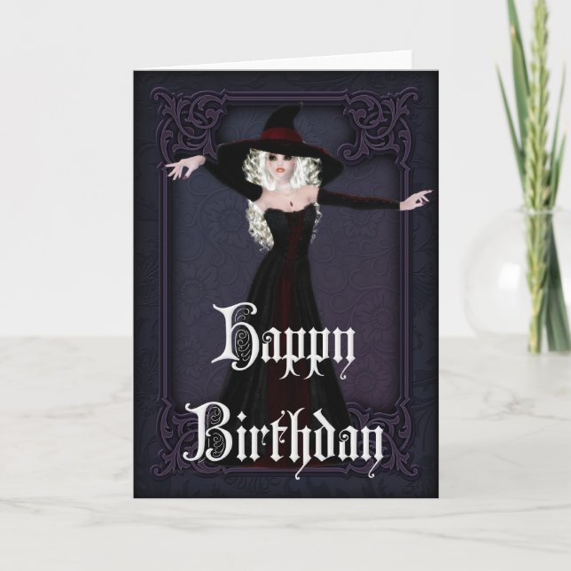 Tarjeta Halloween Witch Fall Season Happy Birday Card (Anverso)