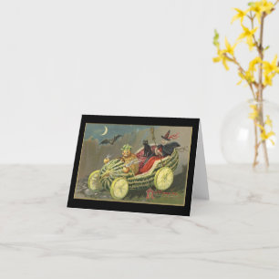 Tarjeta Halloween Witch Melon Race Car Vintage